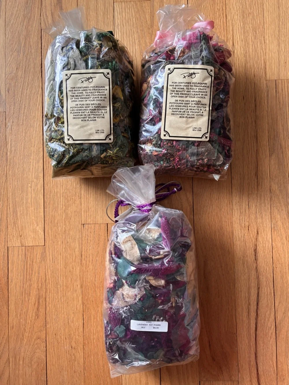 Potpourri Bags, 3 Sealed Bags, New Vintage, Wildflowers, Rose, Lavender